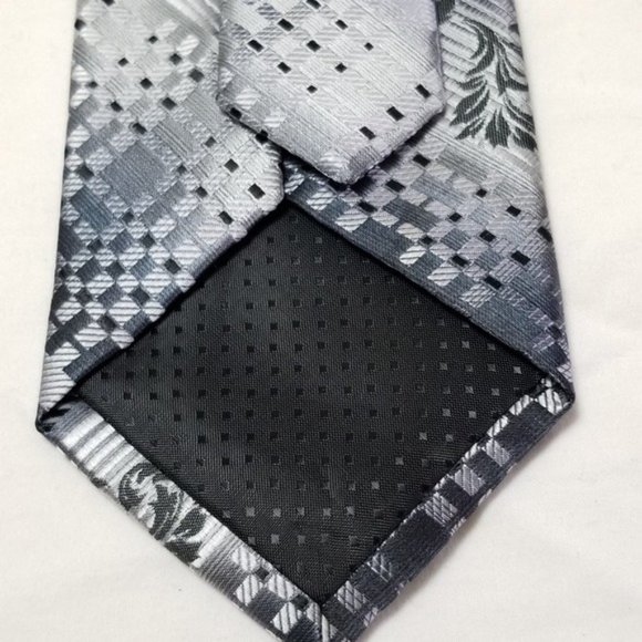 Vintage Stacy Adams Silver Gray Geometric Floral Tie Men's Classic Formal Neckti - Picture 6 of 8